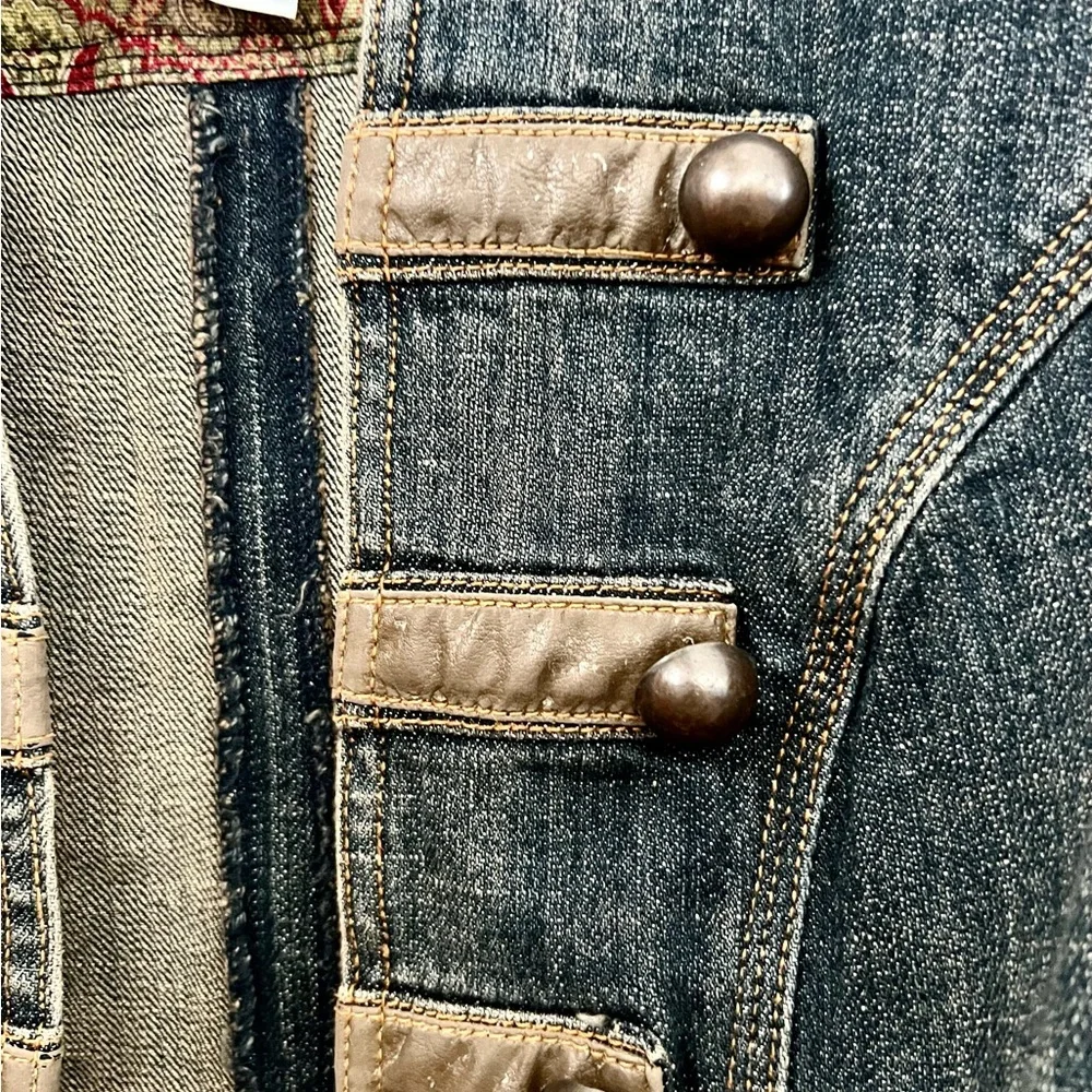 NWT Dept of Peace Denim Military Style Jacket with Leather Accents Size XS - Picture 6 of 7